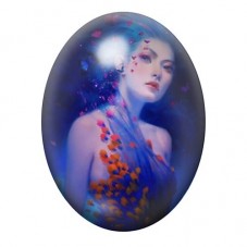 Cabochon en Verre Illustré Femme Galactique aux Fleurs Orange 13x18, 18x25 ou 30x40mm pour la création de bijoux fantaisie - DIY