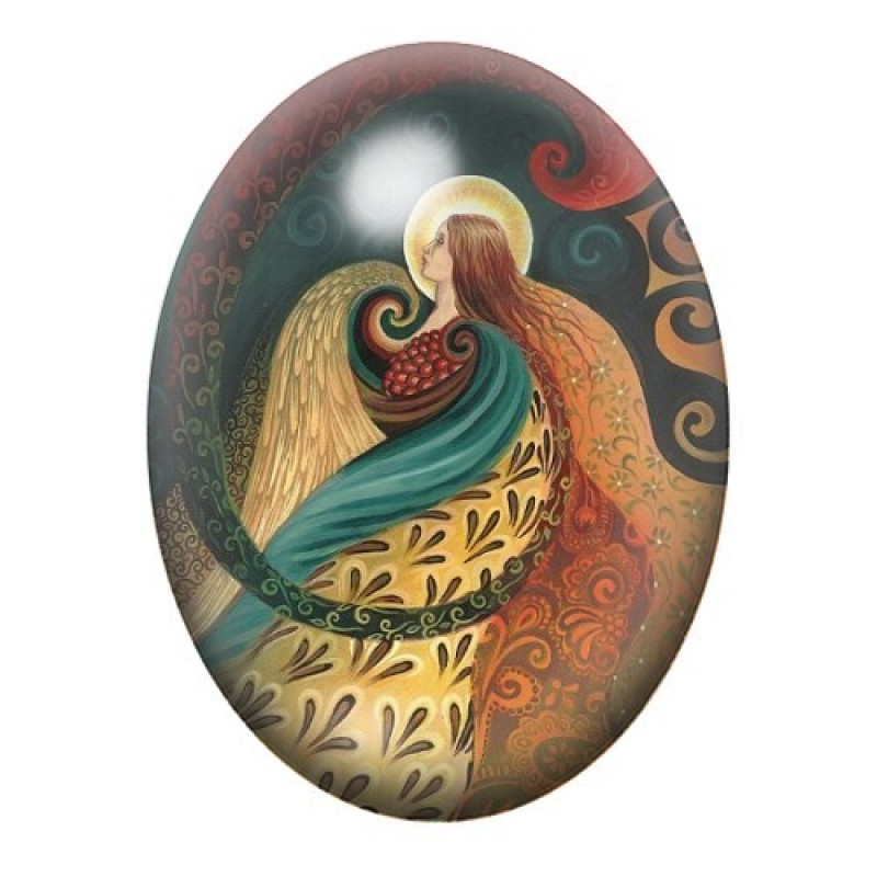 Cabochon en Verre Illustré Ange au Manteau de Spirales 13x18, 18x25 ou 30x40mm