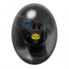 Cabochon en Verre Illustré Femme Noire aux Constellations Dorées 13x18, 18x25 ou 30x40mm pour la création de bijoux fantaisie - 