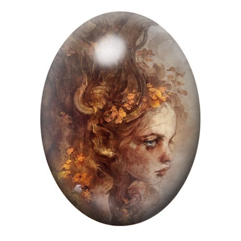 Cabochon en Verre Illustré Chevelure Arbre Femme Onirique 13x18, 18x25 ou 30x40mm