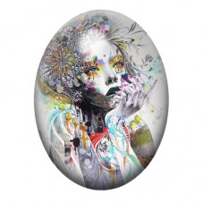 Cabochon en Verre Illustré Femme Fleurie aux Couleurs Éclatées 13x18, 18x25 ou 30x40mm pour la création de bijoux fantaisie - DI