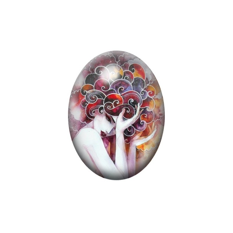 Cabochon en Verre Illustré Chevelure Femme Onirique 13x18, 18x25 ou 30x40mm