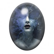 Cabochon en Verre Illustré Visage dans la Brume Bleue 13x18, 18x25 ou 30x40mm pour la création de bijoux fantaisie - DIY