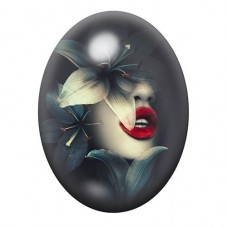 Cabochon en Verre Illustré Femme à la Fleur Blanche 13x18, 18x25 ou 30x40mm pour la création de bijoux fantaisie - DIY