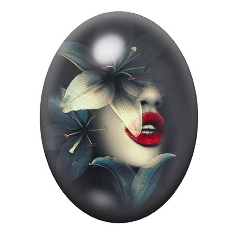 Cabochon en Verre Illustré Femme Fleur Onirique 13x18, 18x25 ou 30x40mm