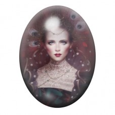 Cabochon en Verre Illustré Reine aux Plumes de Paon 13x18, 18x25 ou 30x40mm pour la création de bijoux fantaisie - DIY