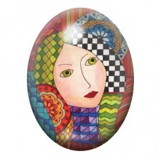 Cabochon en Verre Illustré Femme Arlequin au Diadème Bleu 13x18, 18x25 ou 30x40mm pour la création de bijoux fantaisie - DIY