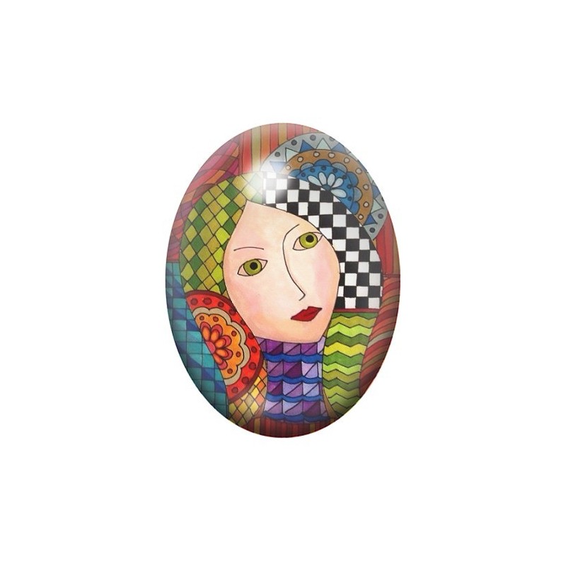 Cabochon en Verre Illustré Art Femme Coloré 13x18, 18x25 ou 30x40mm