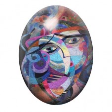 Cabochon en Verre Illustré Visage Abstrait aux Oiseaux 13x18, 18x25 ou 30x40mm pour la création de bijoux fantaisie - DIY