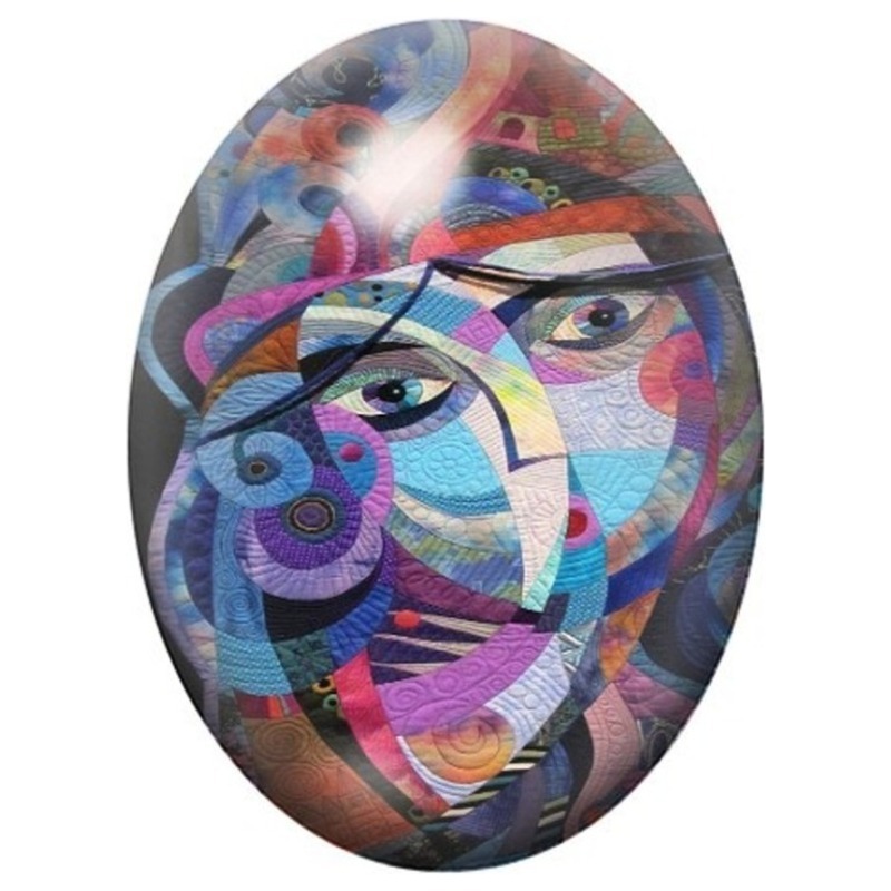 Cabochon en Verre Illustré Visage Abstrait aux Oiseaux 13x18, 18x25 ou 30x40mm