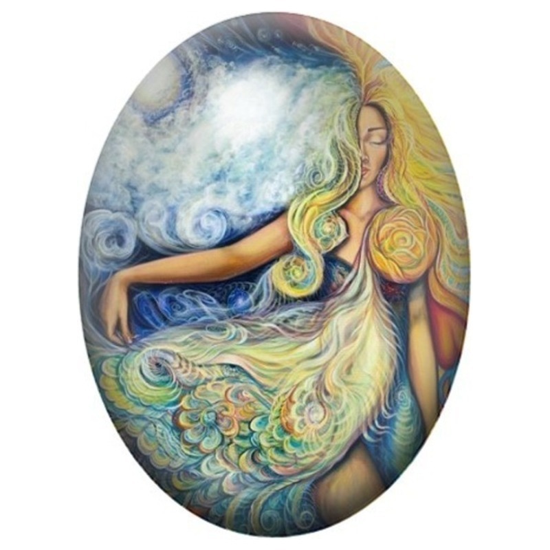 Cabochon en Verre Illustré Femme Océan aux Vagues Lumineuses 13x18, 18x25 ou 30x40mm