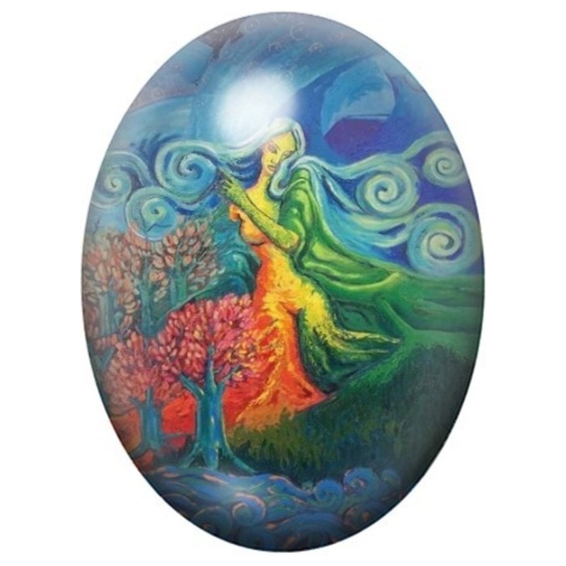 Cabochon en Verre Illustré Femme-Forêt sous la Lune 13x18, 18x25 ou 30x40mm