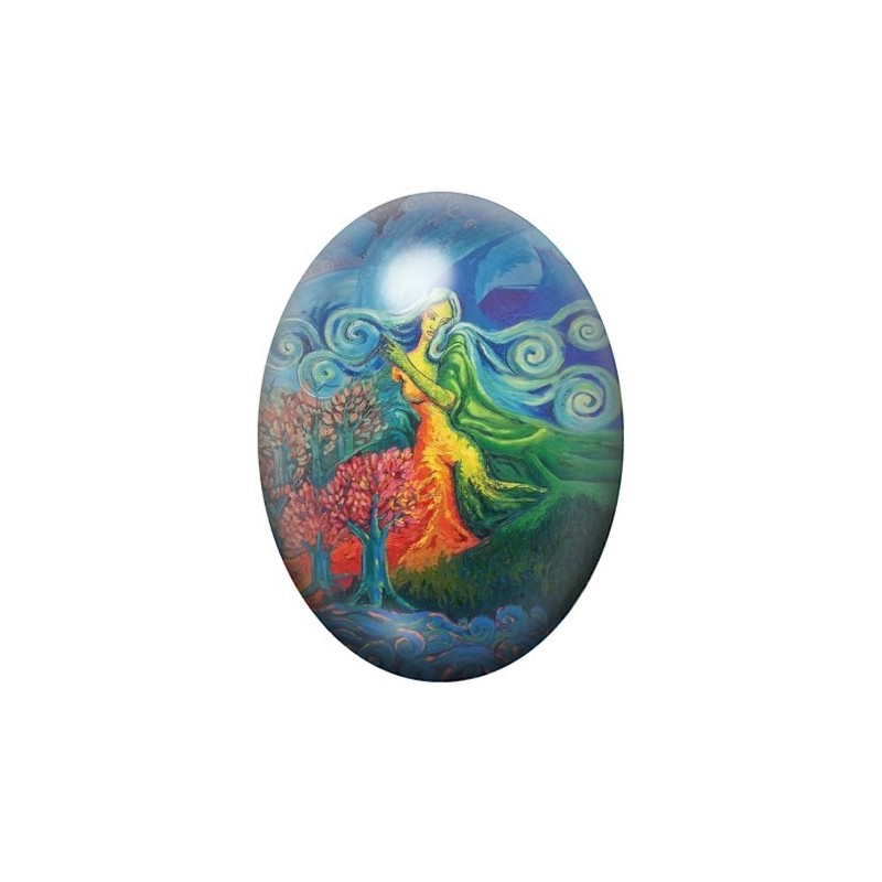 Cabochon en Verre Illustré Femme Nature Coloré 13x18, 18x25 ou 30x40mm