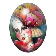 Cabochon en Verre Illustré Femme au Masque Papillon Rose 13x18, 18x25 ou 30x40mm pour la création de bijoux fantaisie - DIY