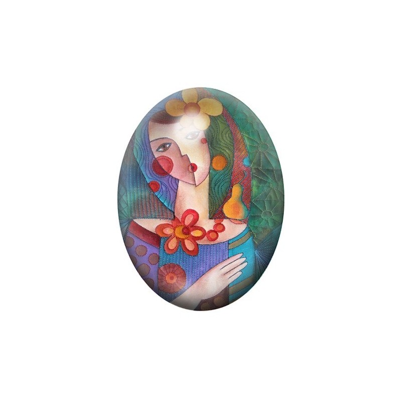 Cabochon en Verre Illustré Femme Art Coloré 13x18, 18x25 ou 30x40mm