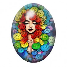 Cabochon en Verre Illustré Femme aux Spirales Arc-en-Ciel 13x18, 18x25 ou 30x40mm pour la création de bijoux fantaisie - DIY