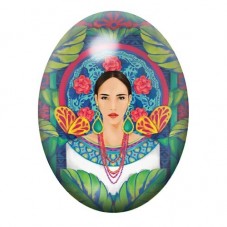 Cabochon en Verre Illustré Femme Exotique aux Papillons et Roses 13x18, 18x25 ou 30x40mm pour la création de bijoux fantaisie - 