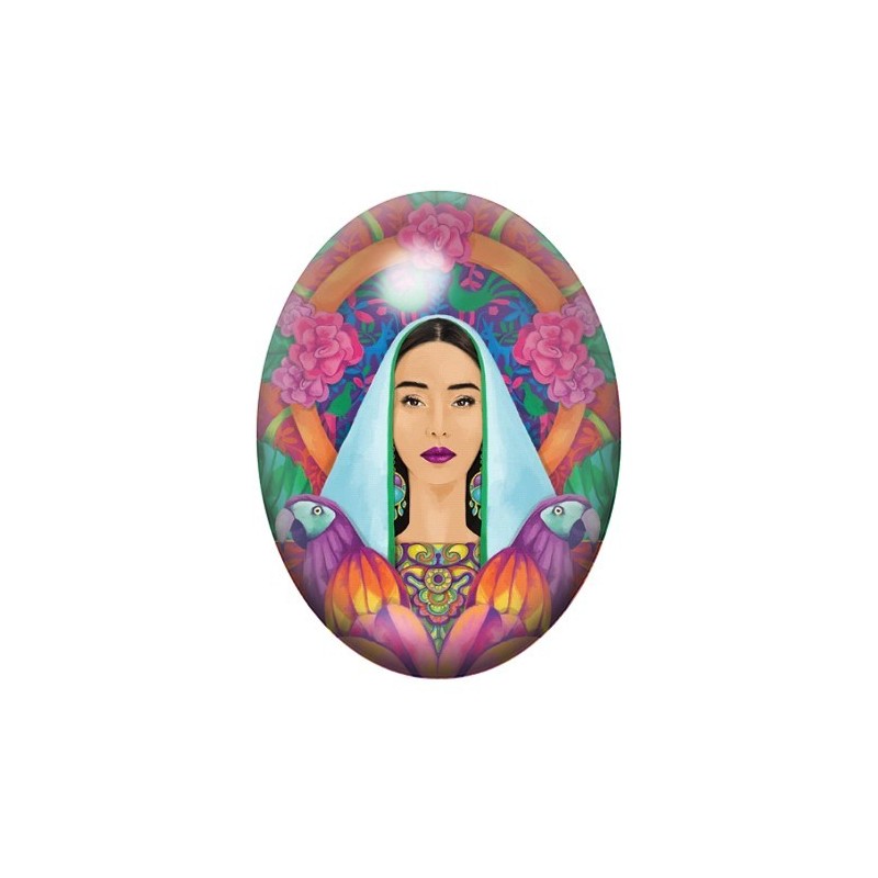 Cabochon en Verre Illustré Femme Exotique Coloré 13x18, 18x25 ou 30x40mm