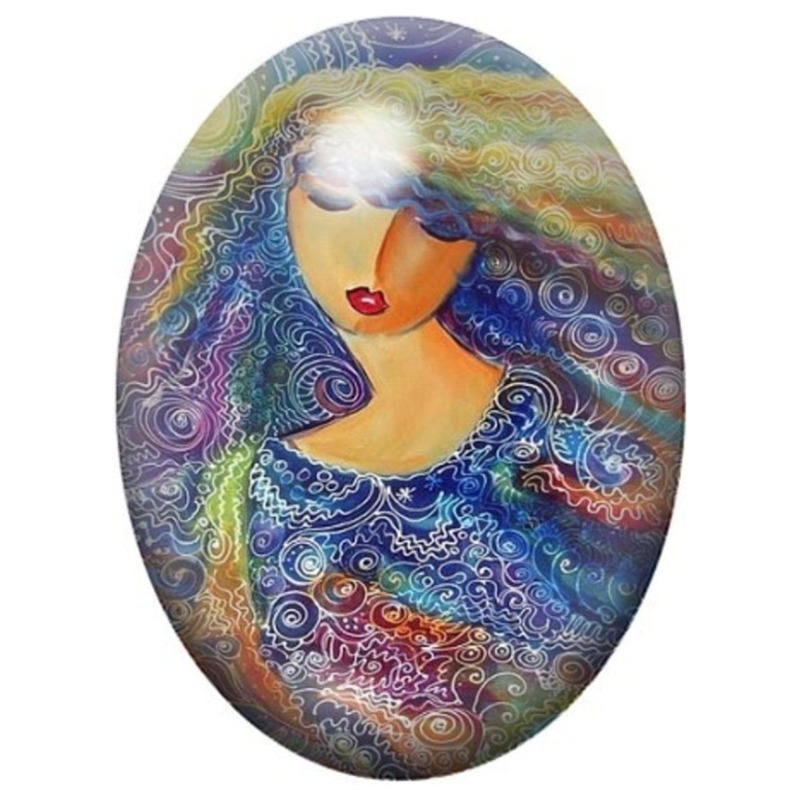 Cabochon en Verre Illustré Femme aux Yeux Clos et Robe Bleue 13x18, 18x25 ou 30x40mm