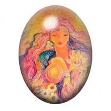 Cabochon en Verre Illustré Femme Solaire au Lotus 13x18, 18x25 ou 30x40mm pour la création de bijoux fantaisie - DIY