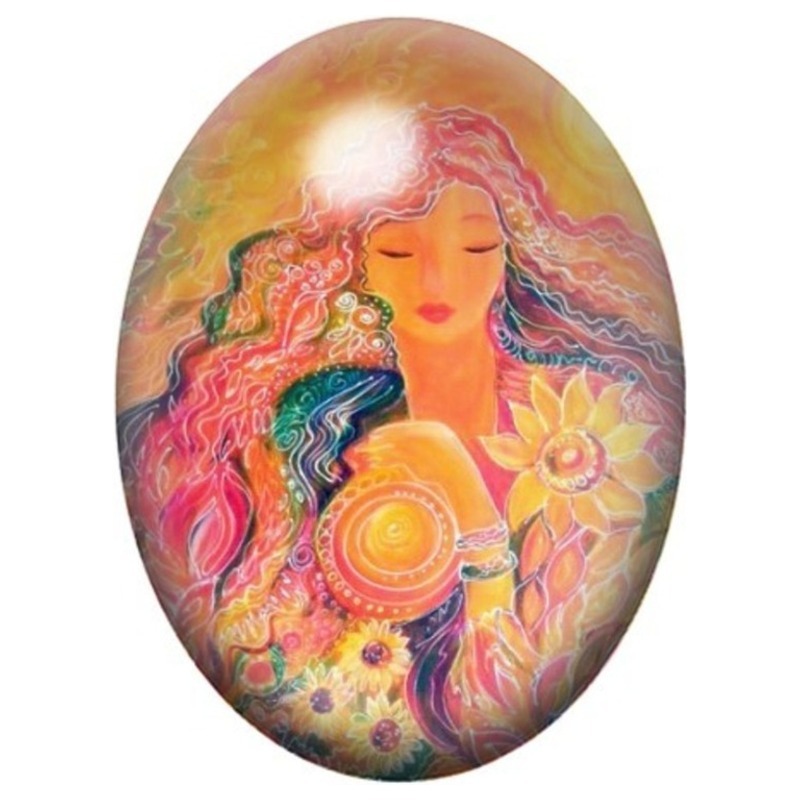 Cabochon en Verre Illustré Femme Solaire au Lotus 13x18, 18x25 ou 30x40mm