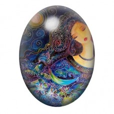 Cabochon en Verre Illustré Femme Endormie aux Cheveux Océaniques 13x18, 18x25 ou 30x40mm pour la création de bijoux fantaisie - 