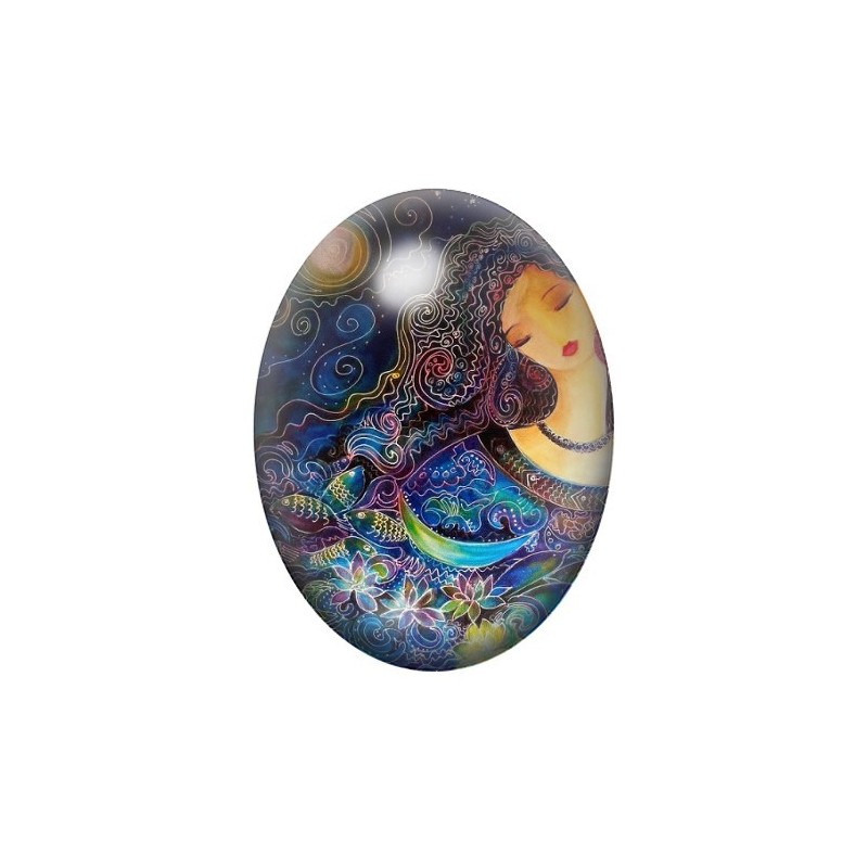Cabochon en Verre Illustré  Femme Yeux Clos Coloré 13x18, 18x25 ou 30x40mm