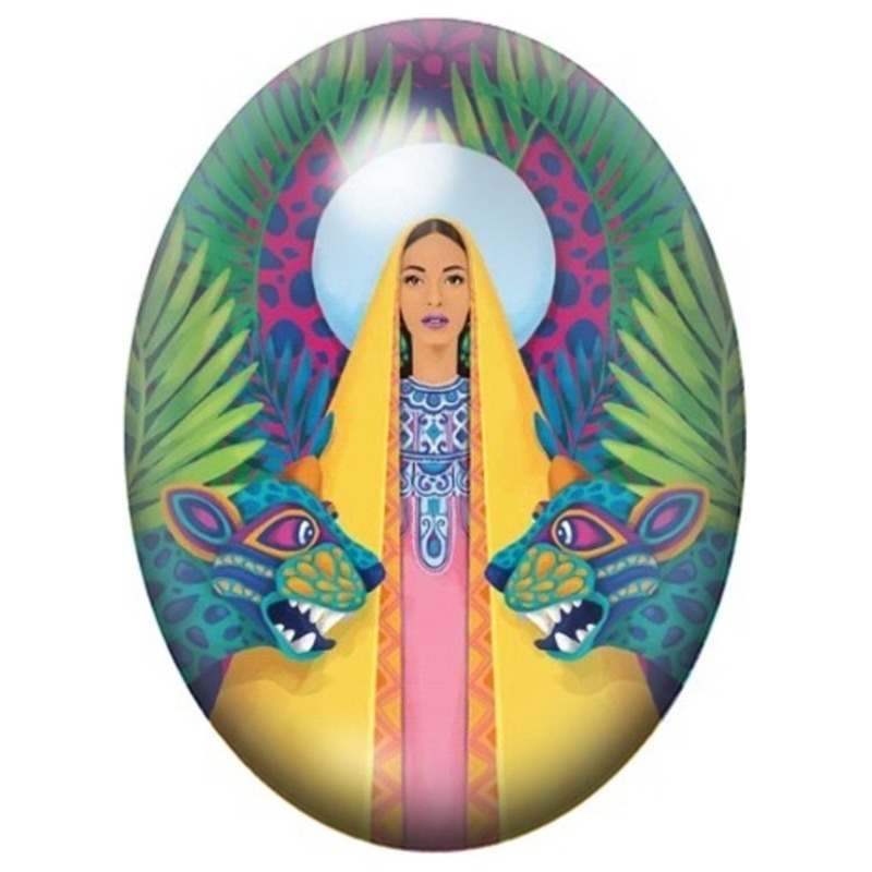 Cabochon en Verre Illustré Femme Exotique aux Paons 13x18, 18x25 ou 30x40mm