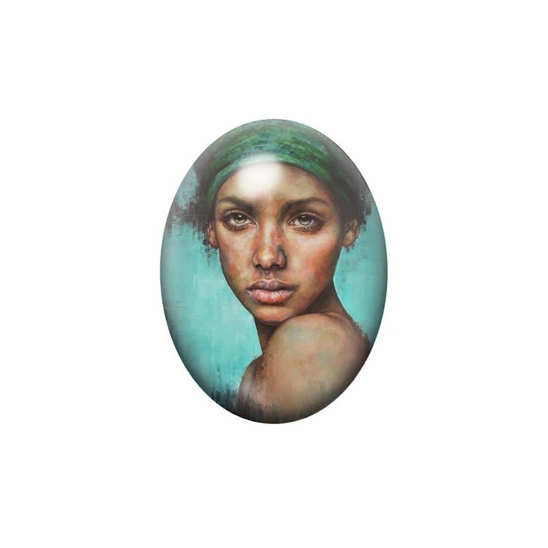 Cabochon en Verre Illustré Femme Métisse Coloré 13x18, 18x25 ou 30x40mm