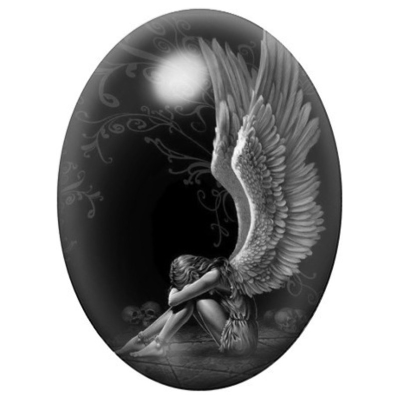 Cabochon en Verre Illustré Ange Triste sous son Aile 13x18, 18x25 ou 30x40mm
