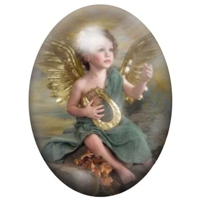 Cabochon en Verre Illustré Ange Jouant de la Lyre 13x18, 18x25 ou 30x40mm