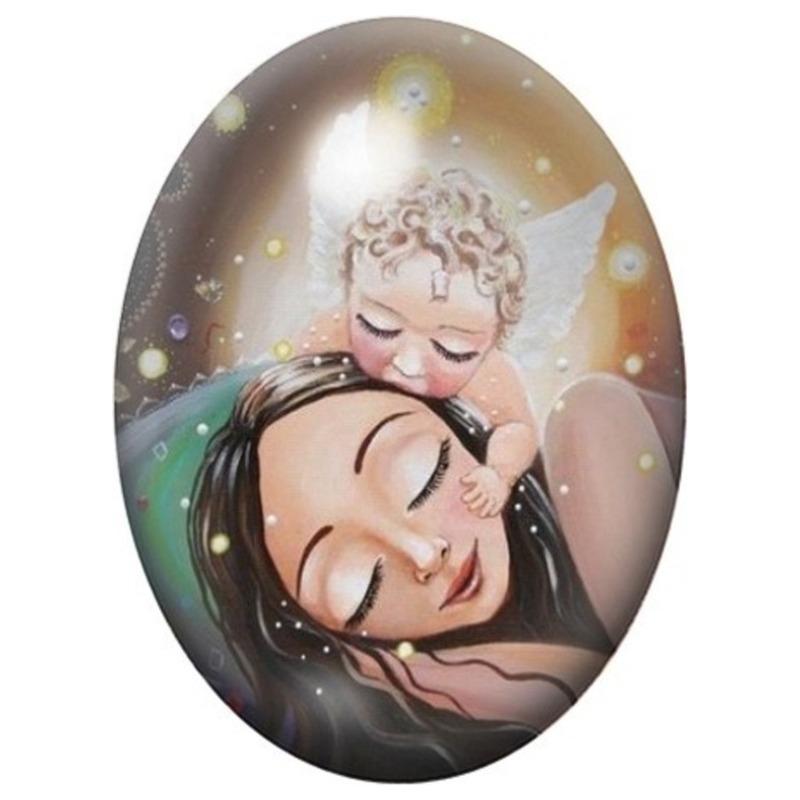 Cabochon en Verre Illustré Baiser d’Ange sur une Femme Endormie 13x18, 18x25 ou 30x40mm