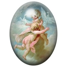Cabochon en Verre Illustré Anges Dansant parmi les Nuages 13x18, 18x25 ou 30x40mm pour la création de bijoux fantaisie - DIY