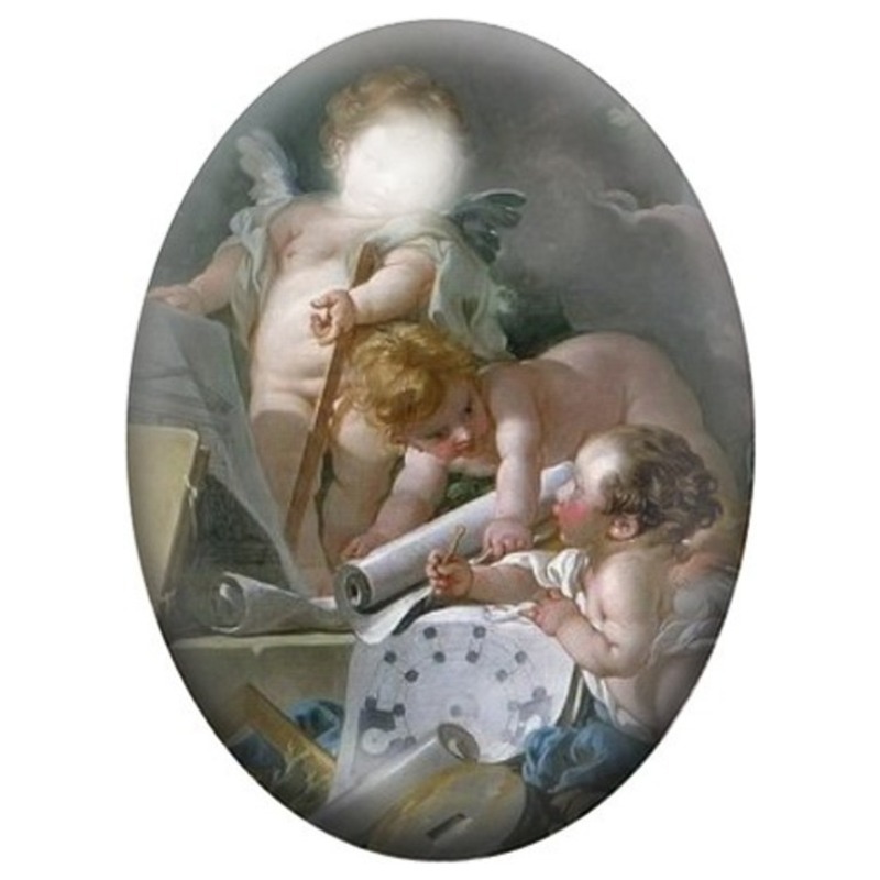 Cabochon en Verre Illustré Anges Jouant aux Cartes 13x18, 18x25 ou 30x40mm