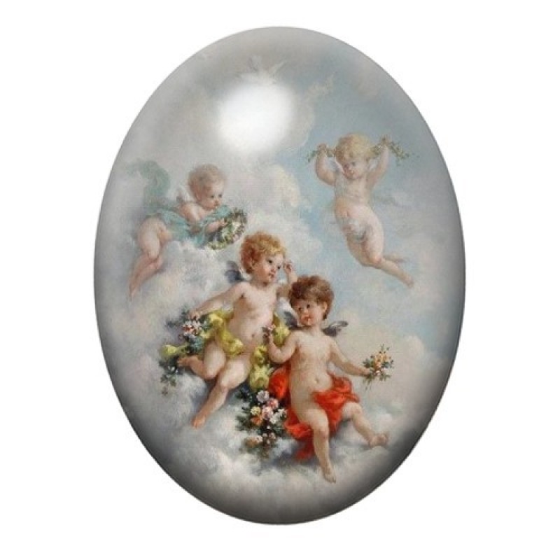 Cabochon en Verre Illustré Anges sur un  Nuage Peinture 13x18, 18x25 ou 30x40mm