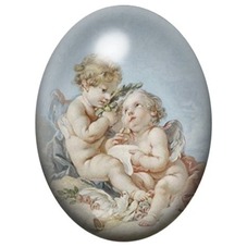 Cabochon en Verre Illustré Deux Anges Enlacés 13x18, 18x25 ou 30x40mm pour la création de bijoux fantaisie - DIY