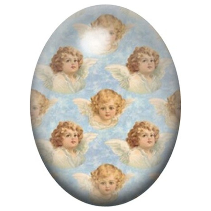 Cabochon en Verre Illustré Visages d’Anges dans les Nuages 13x18, 18x25 ou 30x40mm