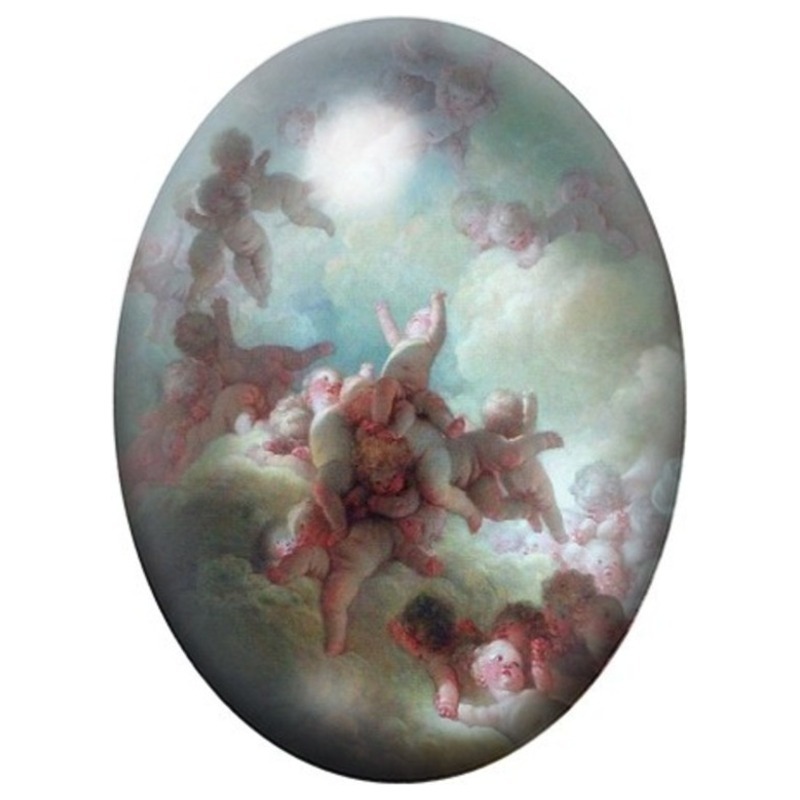 Cabochon en Verre Illustré Anges dans les Nuages 13x18, 18x25 ou 30x40mm