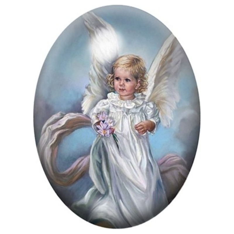 Cabochon en Verre Illustré Petite Ange en Robe Blanche 13x18, 18x25 ou 30x40mm