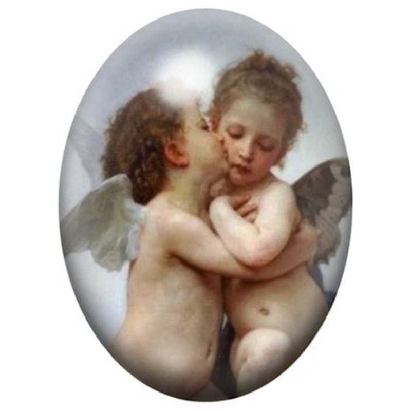 Cabochon en Verre Illustré Premier Baiser de Deux Anges 13x18, 18x25 ou 30x40mm