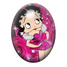Cabochon en Verre Illustré Betty Boop au Coussin Rose et Fleurs Fuchsia 13x18, 18x25 ou 30x40mm pour la création de bijoux fanta
