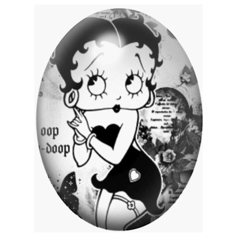 Cabochon en Verre Illustré Betty Boop Noir et Blanc Vintage 13x18, 18x25 ou 30x40mm