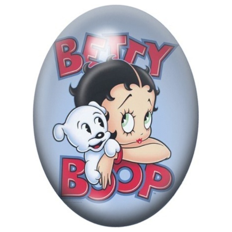 Cabochon en Verre Illustré Betty Boop avec son Chien Blanc 13x18, 18x25 ou 30x40mm