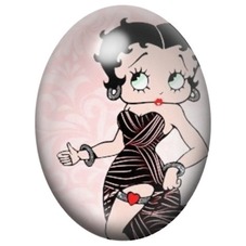 Cabochon en Verre Illustré Betty Boop en Robe Noire Rayée 13x18, 18x25 ou 30x40mm pour la création de bijoux fantaisie - DIY
