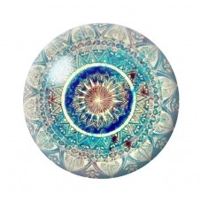 Cabochon en Verre Illustré Mandala Oriental Turquoise 12 à 25mm