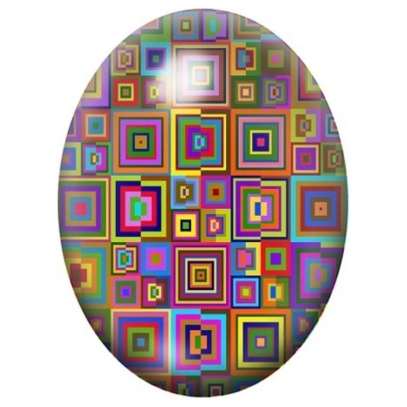 Cabochon en Verre Illustré Spirale de Carrés Multicolores 13x18, 18x25 ou 30x40mm