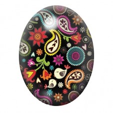 Cabochon en Verre Illustré Motifs Cachemire sur Fond Noir 13x18, 18x25 ou 30x40mm pour la création de bijoux fantaisie - DIY