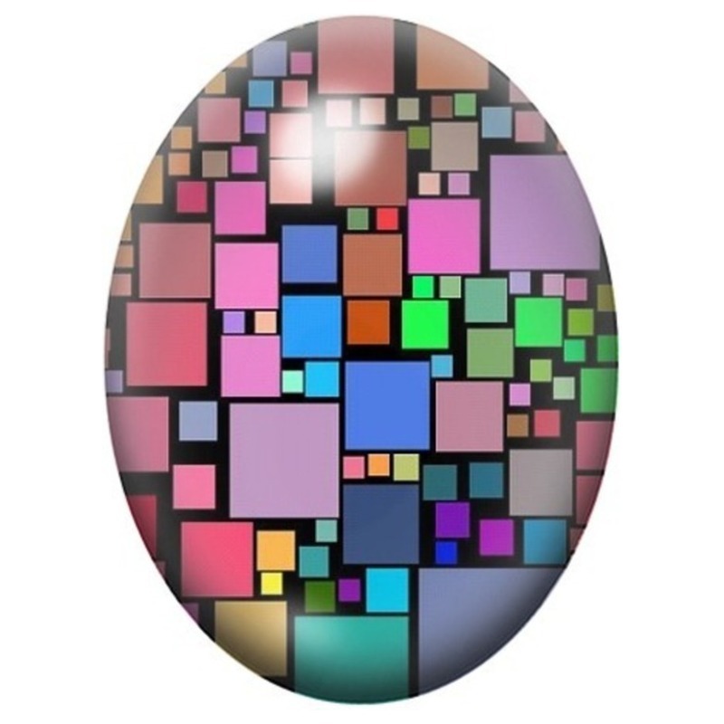 Cabochon en Verre Illustré Mosaïque de Carrés Colorés 13x18, 18x25 ou 30x40mm