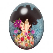Cabochon en Verre Illustré Femme Cachant son Visage au Jardin Fleuri 13x18, 18x25 ou 30x40mm pour la création de bijoux fantaisi
