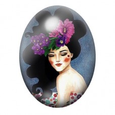 Cabochon en Verre Illustré Femme au Bouquet Violet et Épaule Nue 13x18, 18x25 ou 30x40mm pour la création de bijoux fantaisie - 